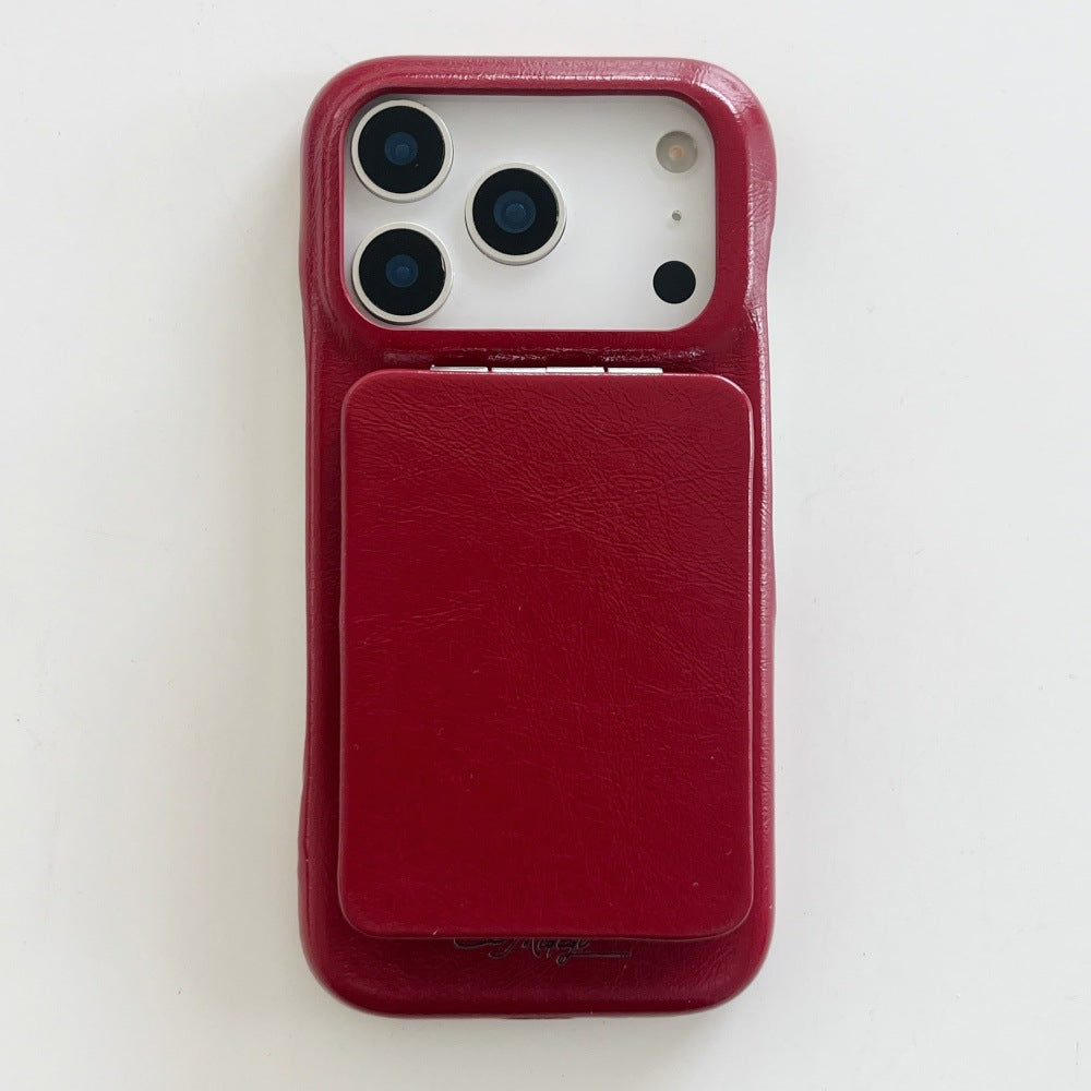 Leather Mirror Holder Phone Case for iPhone