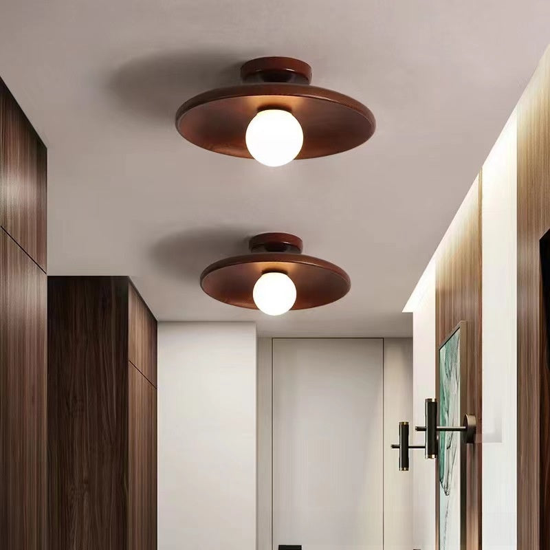 Modern Wood Ceiling Lamp with Glass Shade